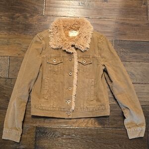 Tan Corduroy Jacket with Faux Fur Collar